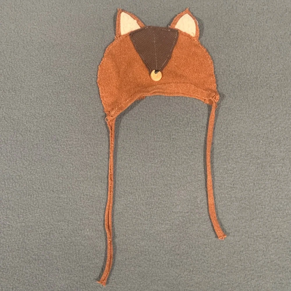 Vintage Knit Fox Winter Hat Baby 0-3 M Rust Orange Animal Ear Woodland Forest